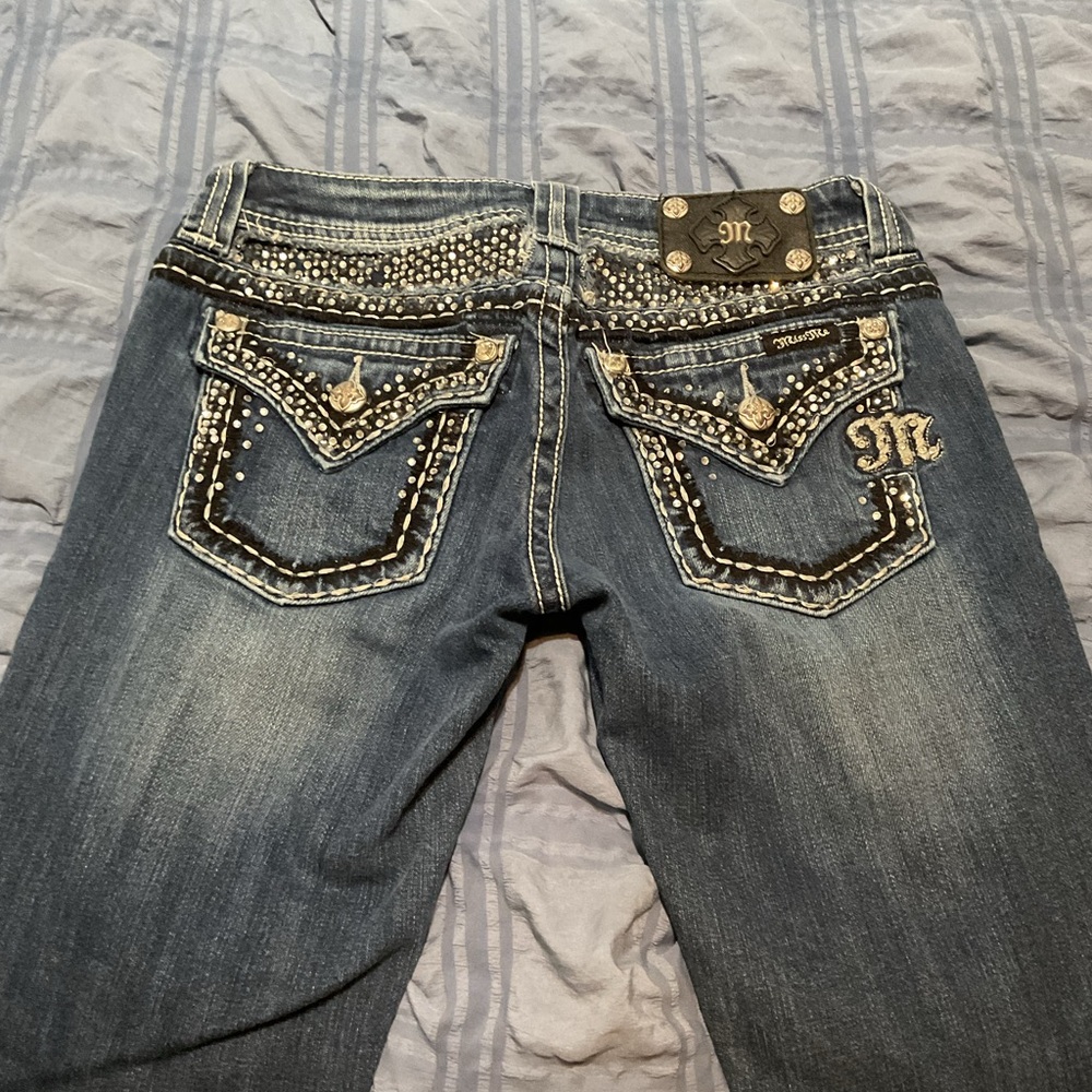 Miss Me Blue Boot Cut Jeans with Embellished Design